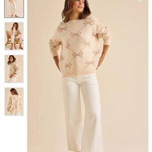Altar'd State Cream and Pink Bow Sweater Sz L NWT *SOLD OUT*